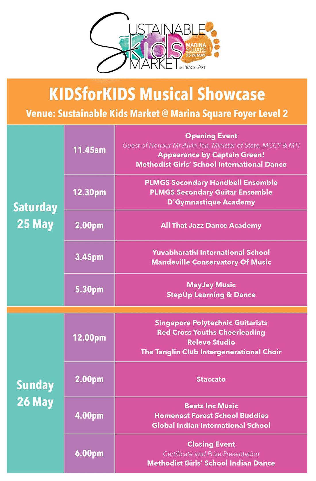 KIDSforKIDS Showcase Schedule